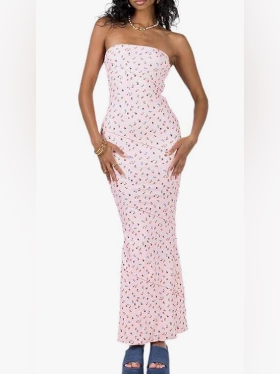 SHEIN Dresses & Skirts - SHEIN Pink Strapless Floral Column Maxi Dress